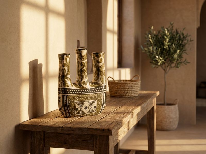 The Fez Triad: Olive & Charcoal Ceramic Tulipiere detail