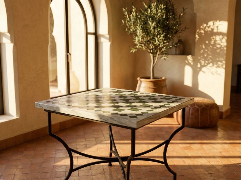 L'Échiquier Vert - Atlas Marble Mosaic Tabletop detail