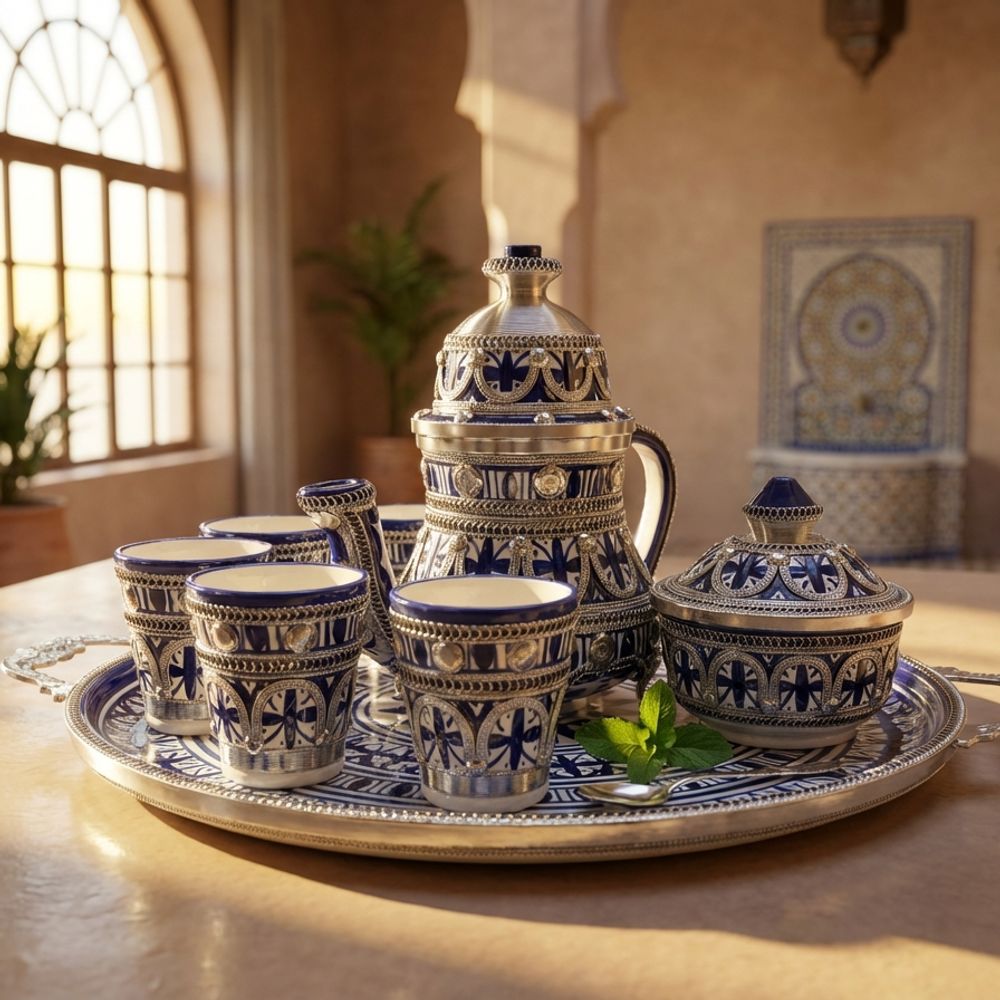 The Royal Fes: Blue Ceramic & Silver Filigree Tea Service
