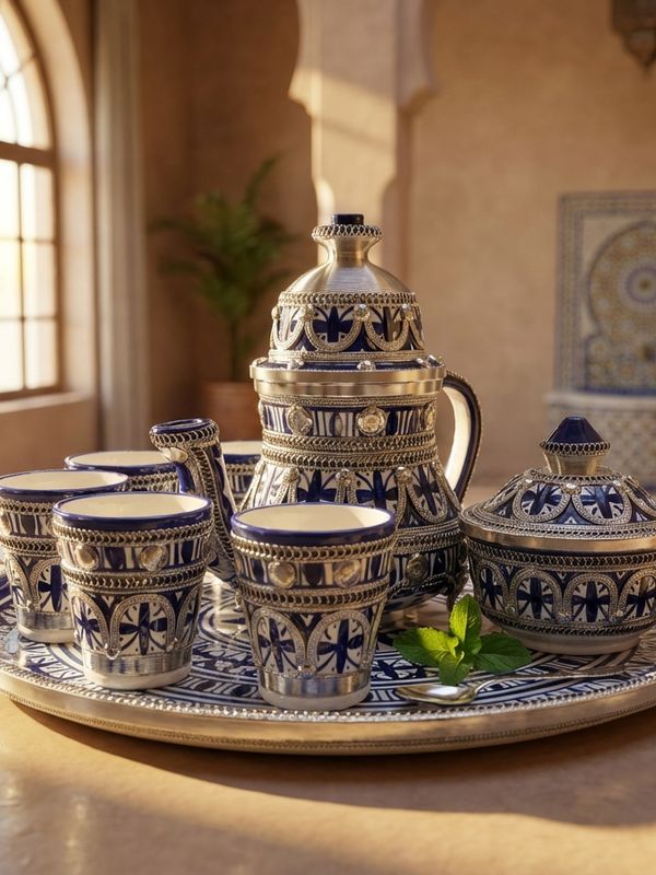 The Royal Fes: Blue Ceramic & Silver Filigree Tea Service