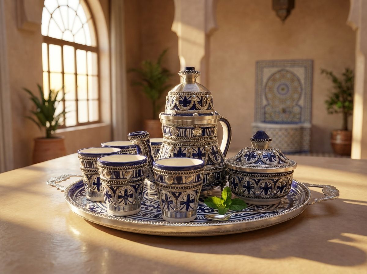 The Royal Fes: Blue Ceramic & Silver Filigree Tea Service view 2