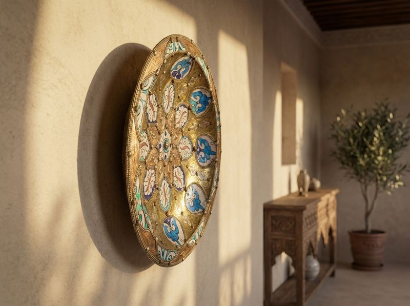 The Fez Jewel: Brass & Enamel Ceremonial Charger detail