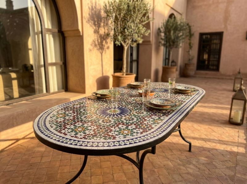 The Fes Andalusian Oval Zellige Dining Table detail
