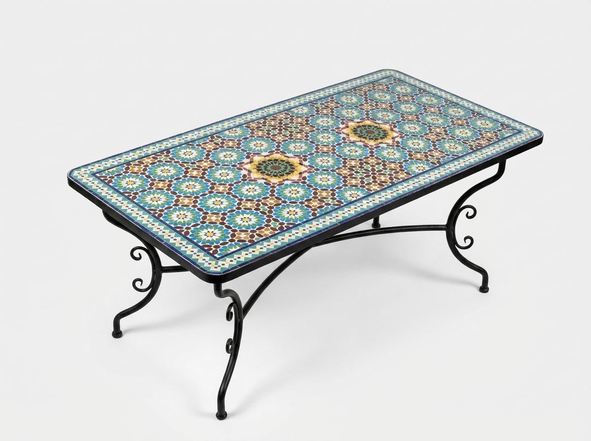 The Fes Azure Geometric Zellige Dining Table view 2