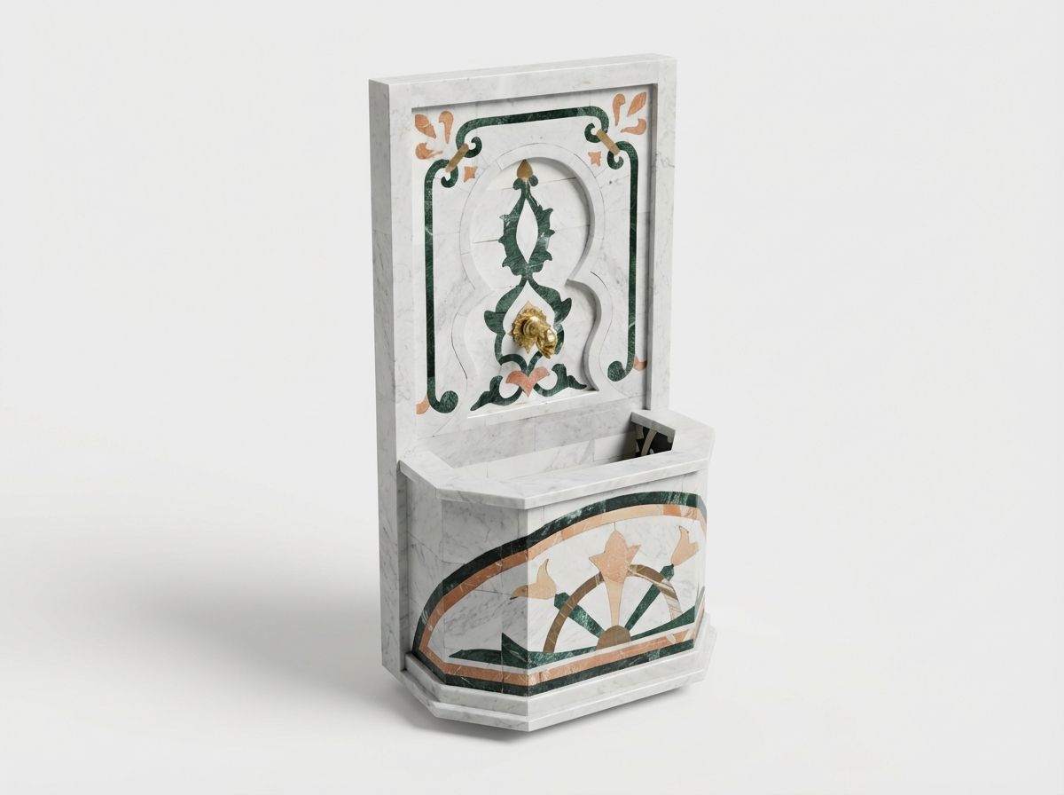 The Andalusian Oasis: Hand-Carved Marble Wall Fountain with Brass Lion Spout view 3