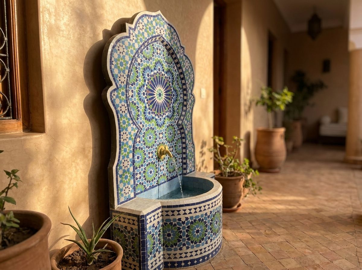 The 'Andalusian Star' Blue & Green Zellij Wall Fountain view 3