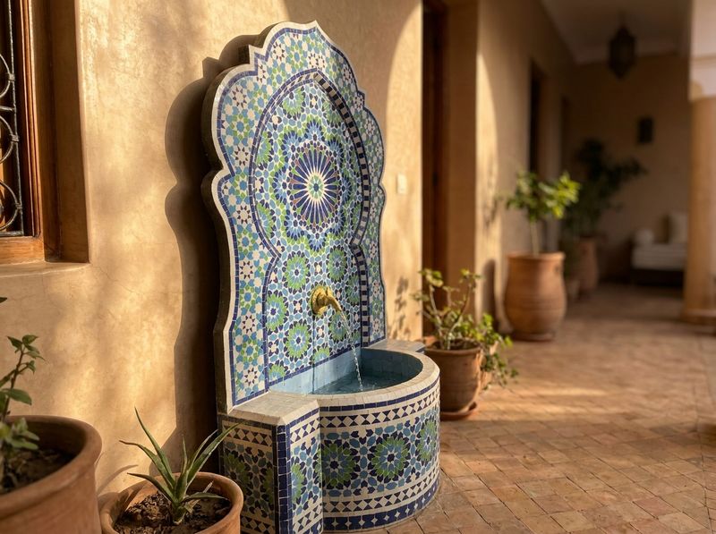 The 'Andalusian Star' Blue & Green Zellij Wall Fountain detail