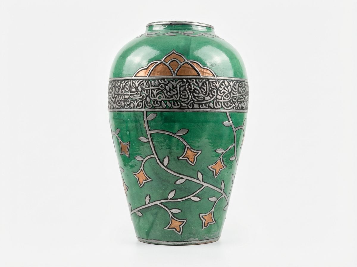 Emerald Oasis: Handcrafted Moroccan Silver-Overlay Vase view 2