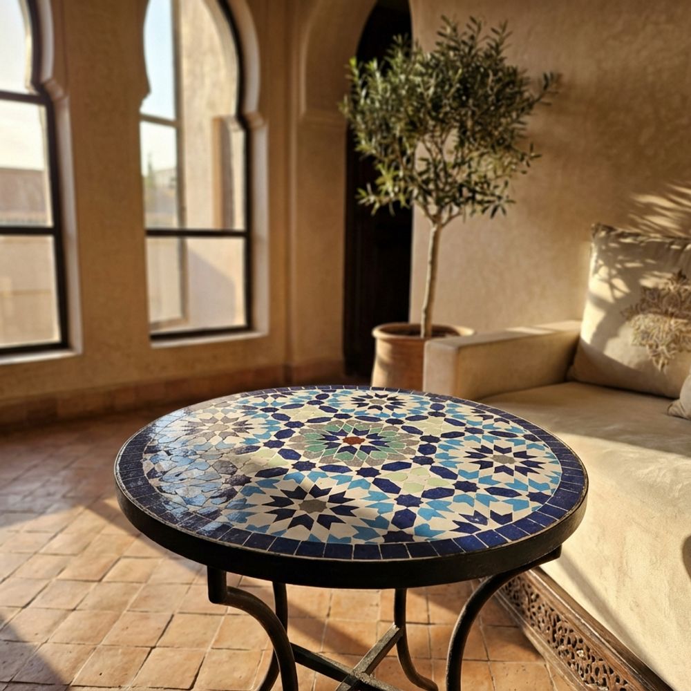 The Chefchaouen Star: Blue Zellige Bistro Table
