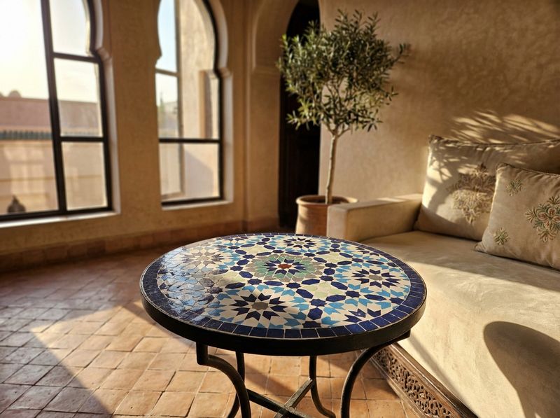 The Chefchaouen Star: Blue Zellige Bistro Table detail