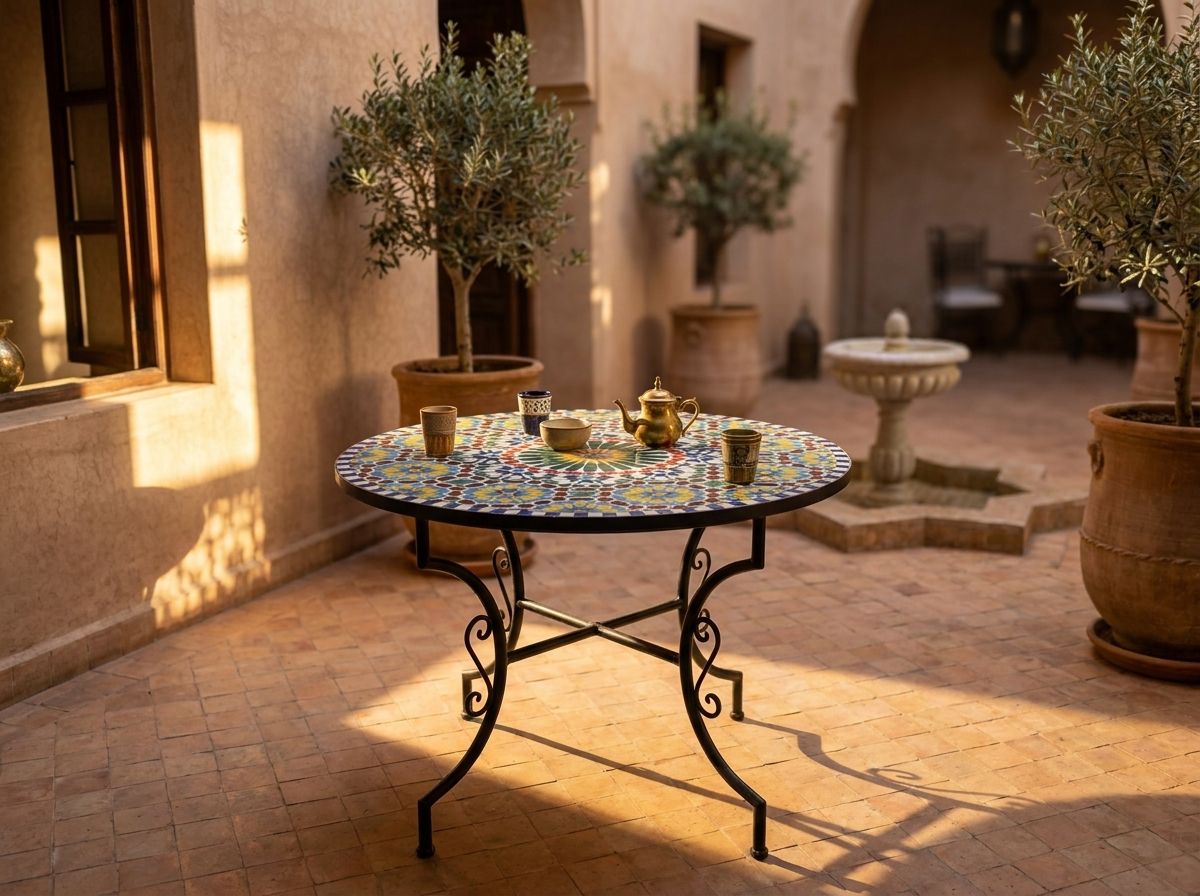 The 'Zahra' Radiating Star Zellige Mosaic Tabletop view 3
