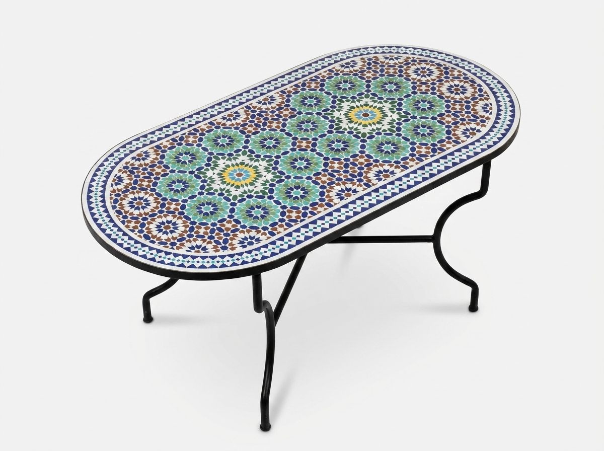 The Andalusian Azure Oval Zellige Garden Table view 2