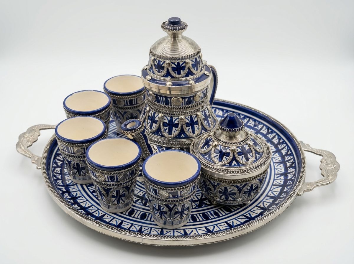 The Royal Fes: Blue Ceramic & Silver Filigree Tea Service view 3