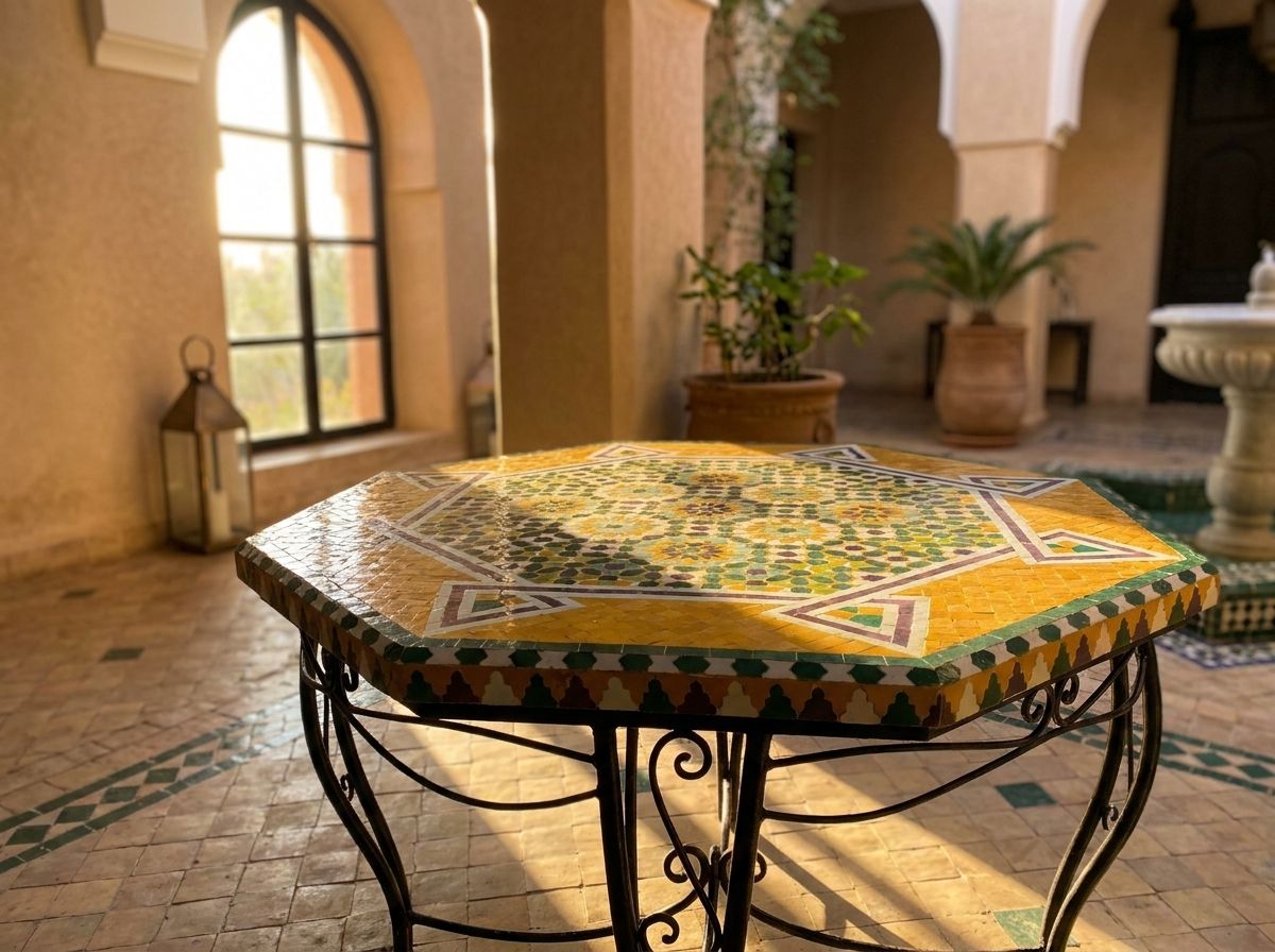 Lumière d'Or: Octagonal Zellige Mosaic Table view 3