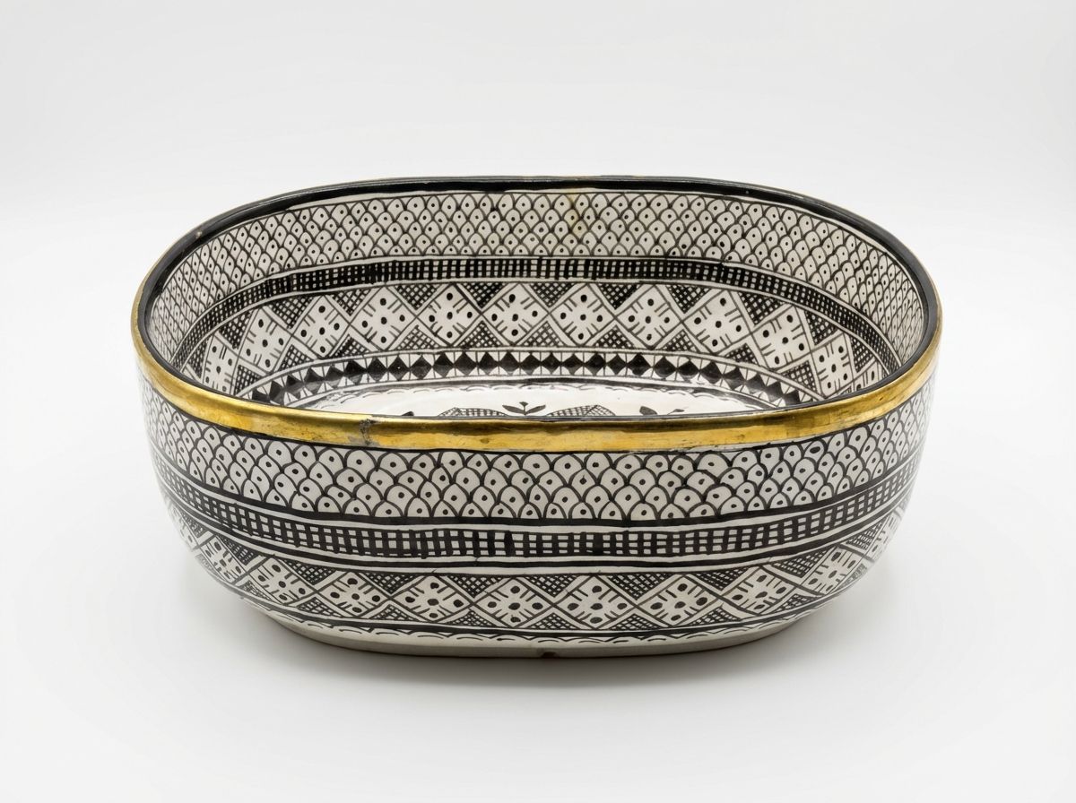 The 'Fez Noir' Oval Ceramic Vessel Sink with Gold Rim view 2