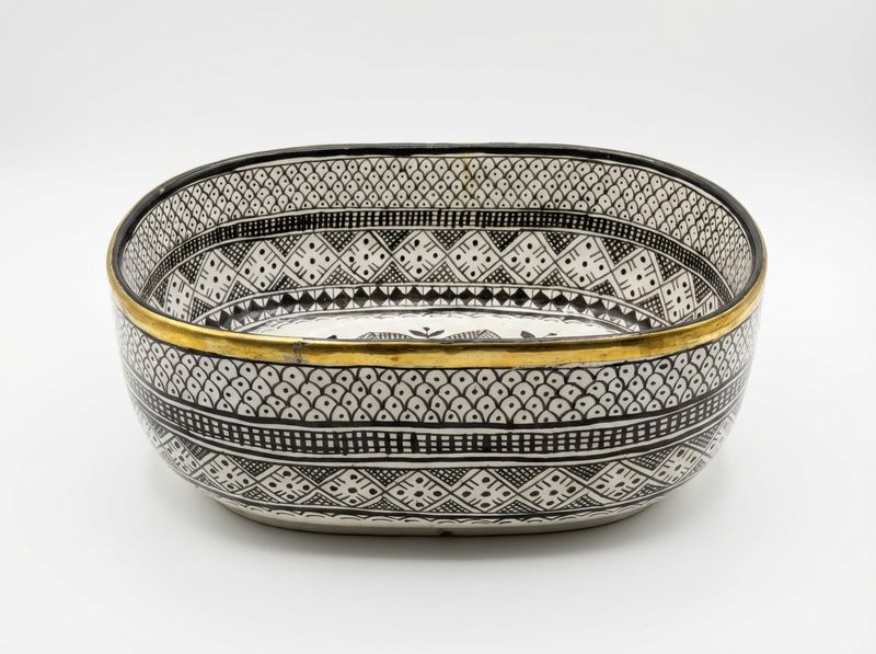 The 'Fez Noir' Oval Ceramic Vessel Sink with Gold Rim