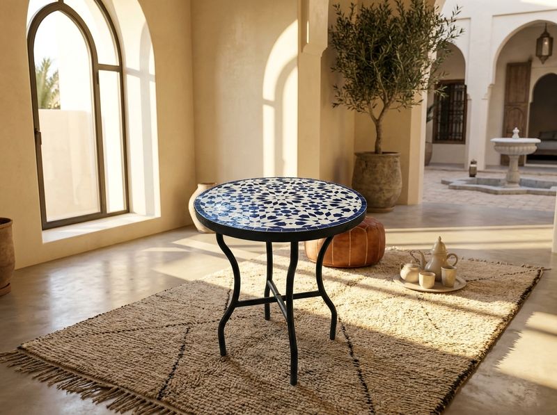 The Fassi Cobalt Star: Zellige Mosaic Side Table detail