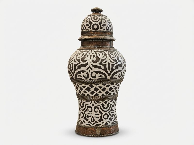The Andalusian Legacy: Copper & Bone Inlay Lidded Urn