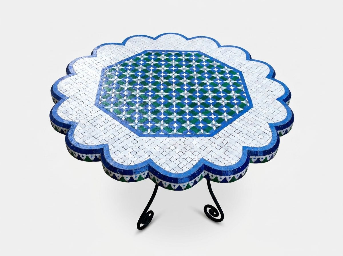 The Fes Scallop: Blue & Green Zellige Mosaic Table view 2