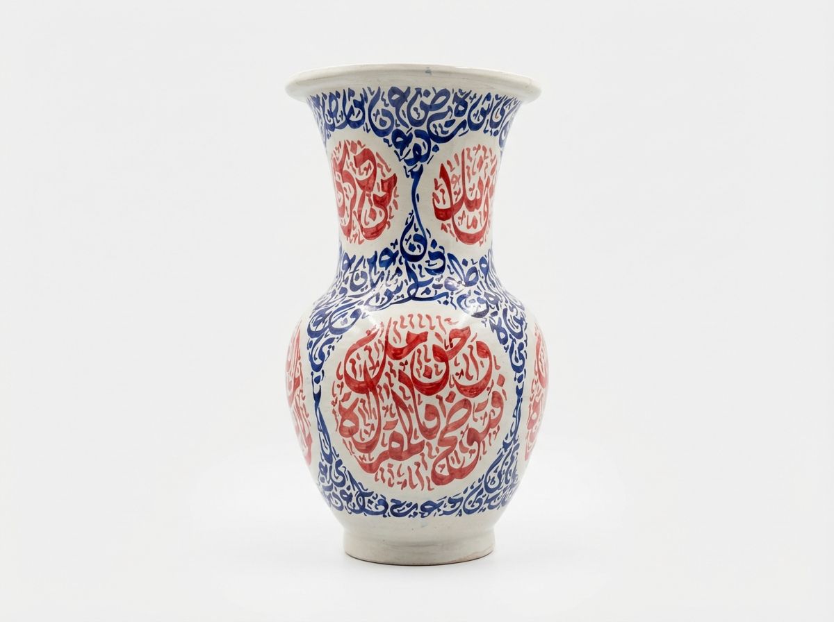 The 'Hikma' Calligraphic Amphora - Blue & Red Fes Pottery view 2