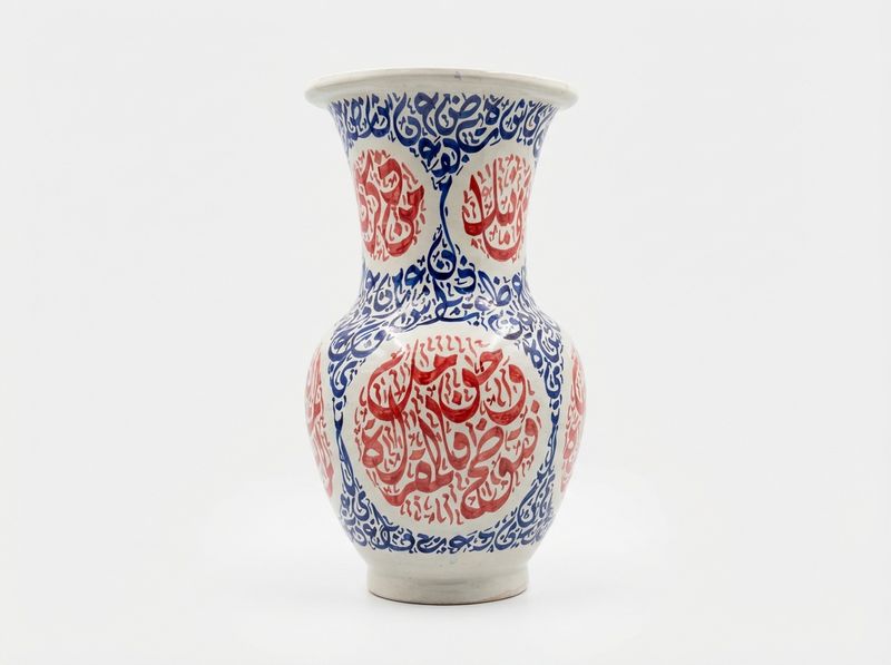 The 'Hikma' Calligraphic Amphora - Blue & Red Fes Pottery