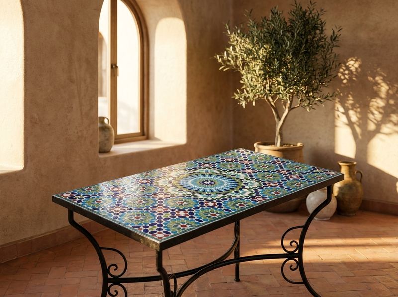 The Fes Azure Starburst Zellige Table Top detail