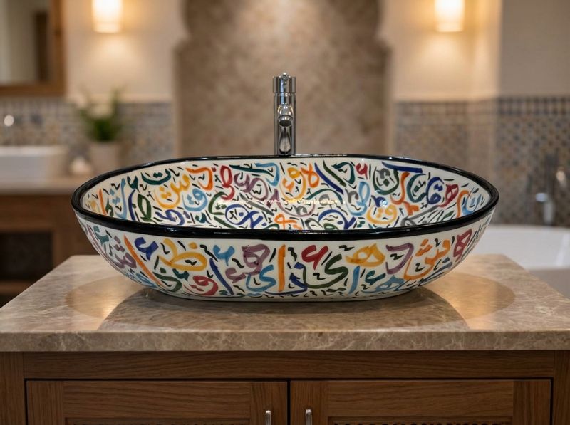 The 'Al-Khat' Vibrant Calligraphy Vessel Sink