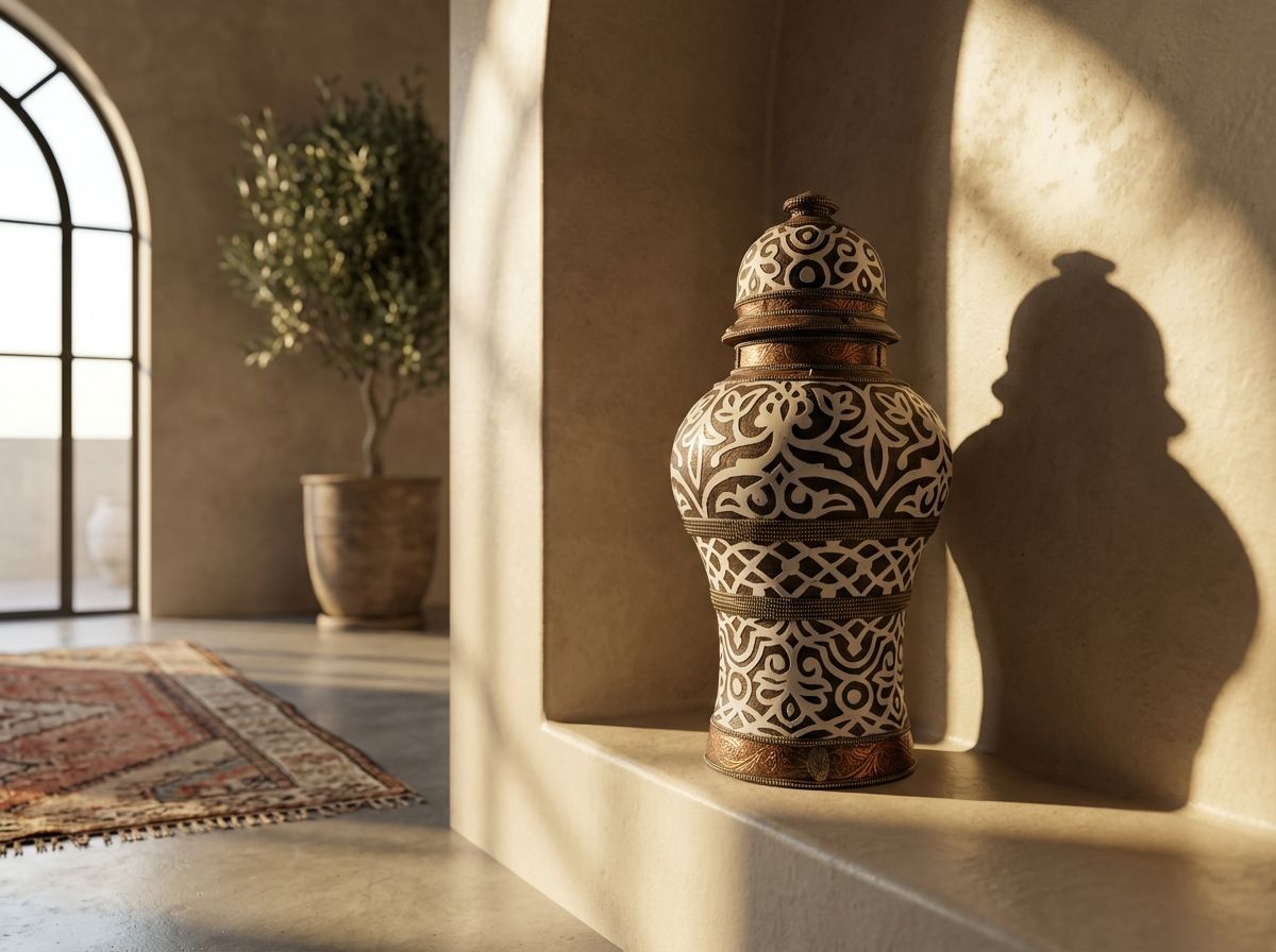 The Andalusian Legacy: Copper & Bone Inlay Lidded Urn view 2