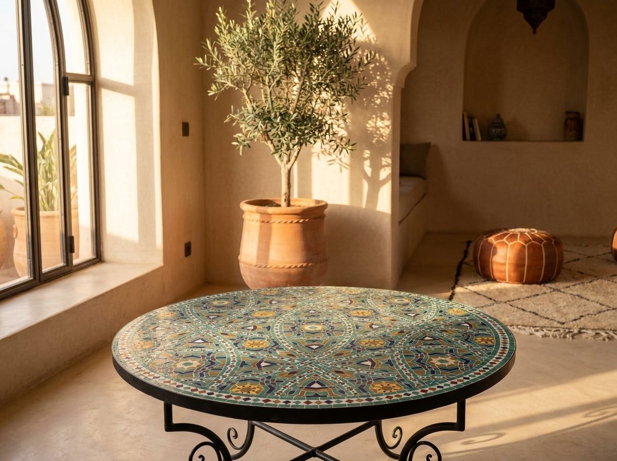 The "Veridian Star" Moroccan Zellige Mosaic Tabletop view 2