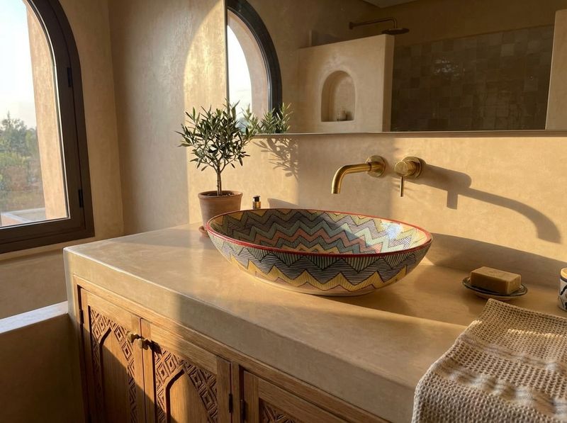 The 'Zellige Ripple' Oval Ceramic Vessel Sink detail