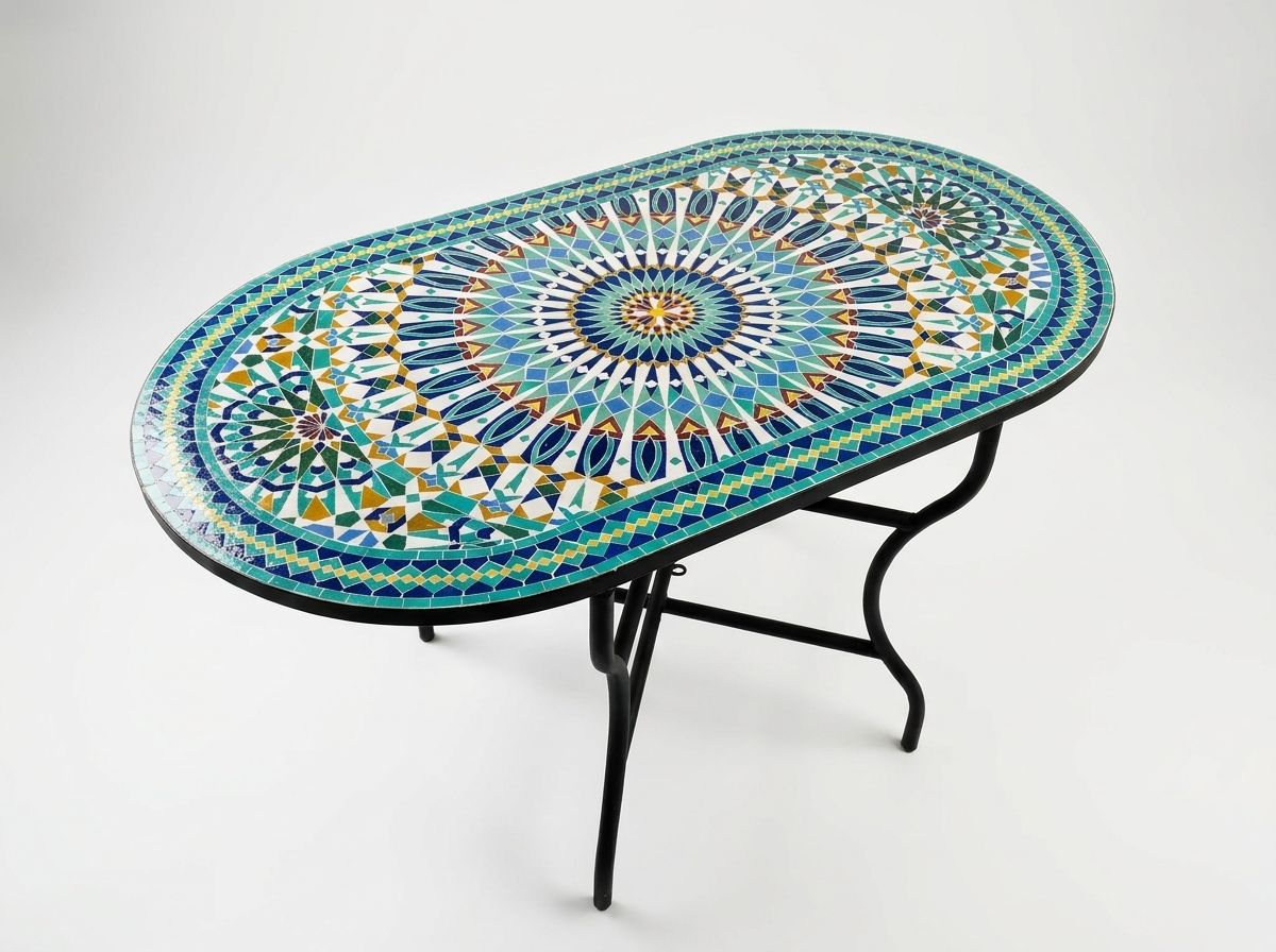 The 'Azrou' Oval Zellige Mosaic Table - Radiant Blue Star view 2