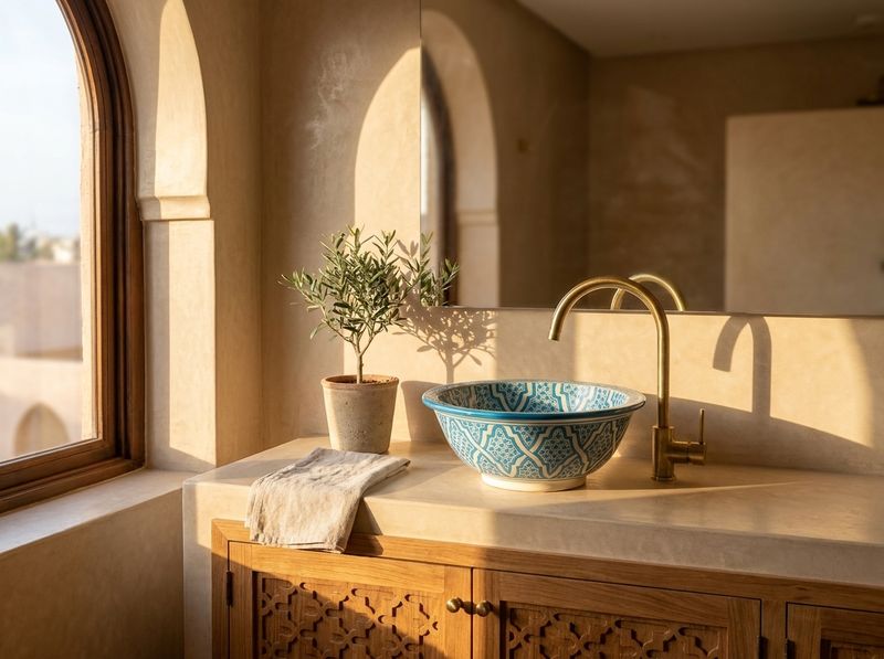 Fes Azure Arabesque Ceramic Vessel Sink detail