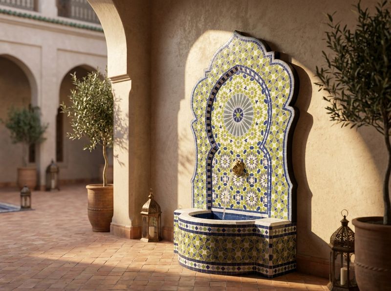 The Chefchaouen Star: Zellige Wall Fountain detail