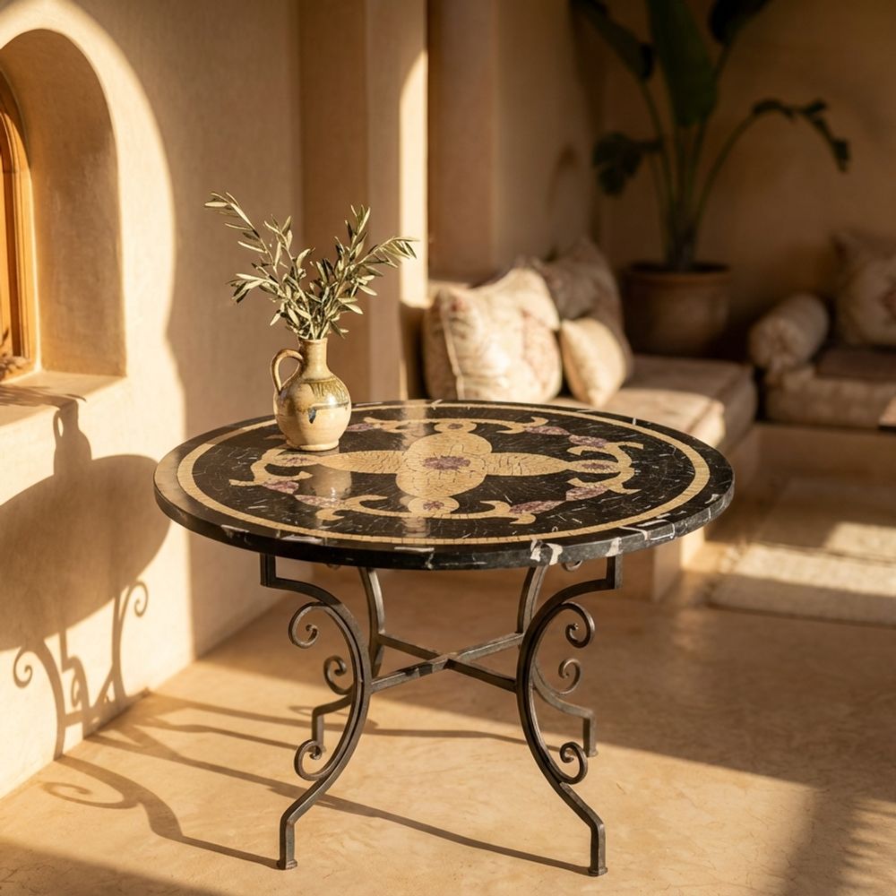 The Amira Black Marble Zellige Table