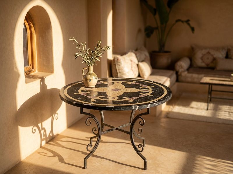 The Amira Black Marble Zellige Table detail