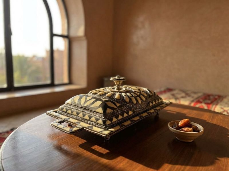 The Royal Atlas Bone Inlay & Filigree Serving Cloche detail