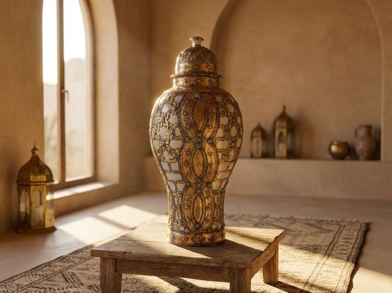 The Royal Atlas Lidded Urn - Mixed Metal & Ceramic Statement Piece detail