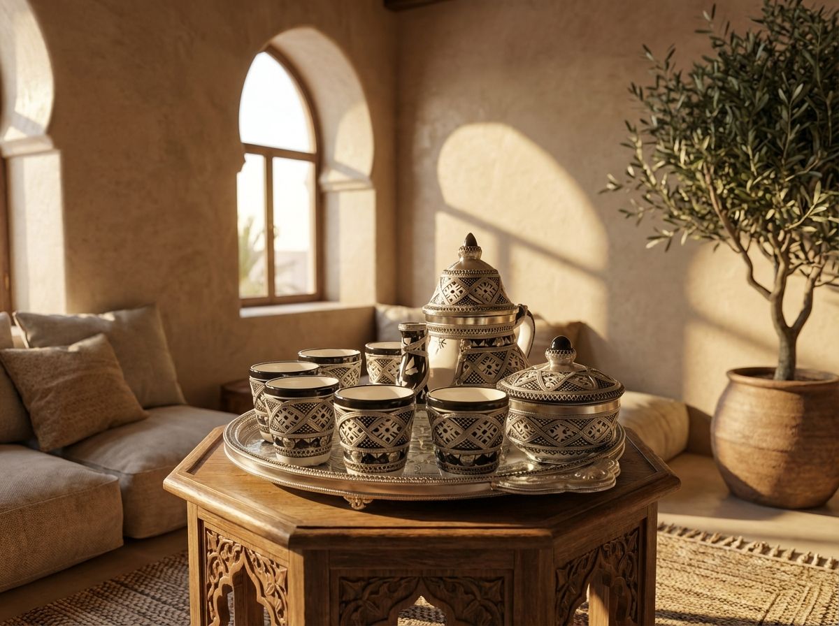 Royal Fes Filigree & Black Ceramic Tea Service for Six view 2