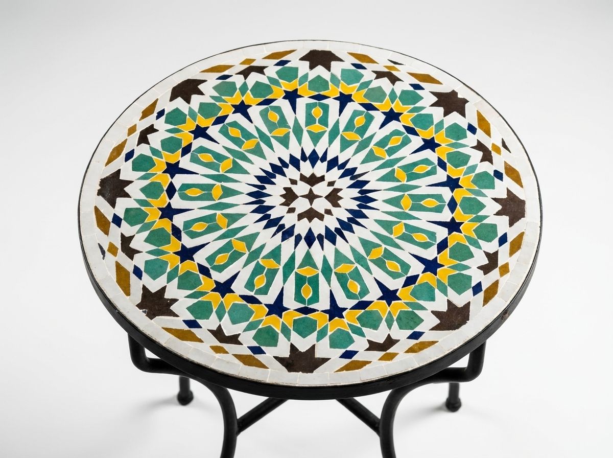The 'Zahra' Turquoise & Ochre Radiance Zellige Table Top view 2
