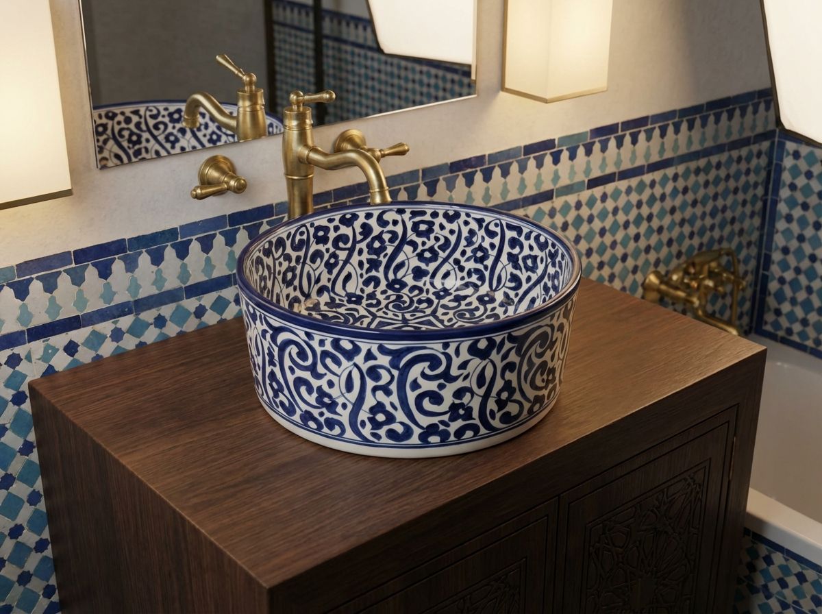 Fes Cobalt Arabesque Ceramic Vessel Sink view 3