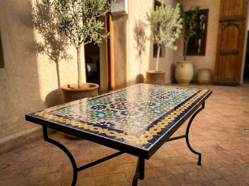 Atlas Azure & Gold Zellige Mosaic Table Top detail