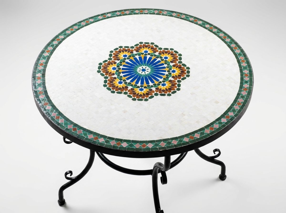 The 'Amira' Zellige Mosaic Bistro Table - Fes Star Pattern view 2