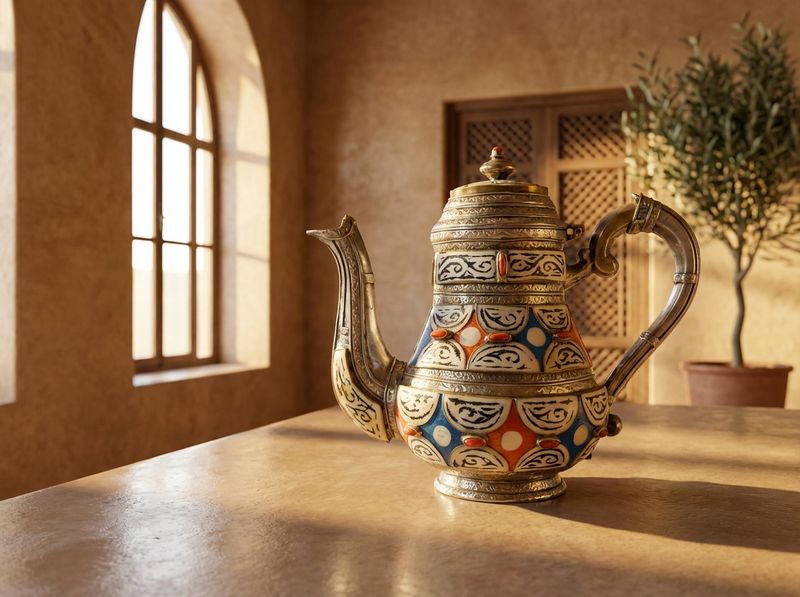 The Mogador Silver & Camel Bone Teapot detail