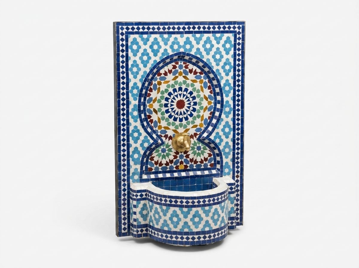 The Azure Oasis: Handcrafted Zellij Lion Fountain view 2