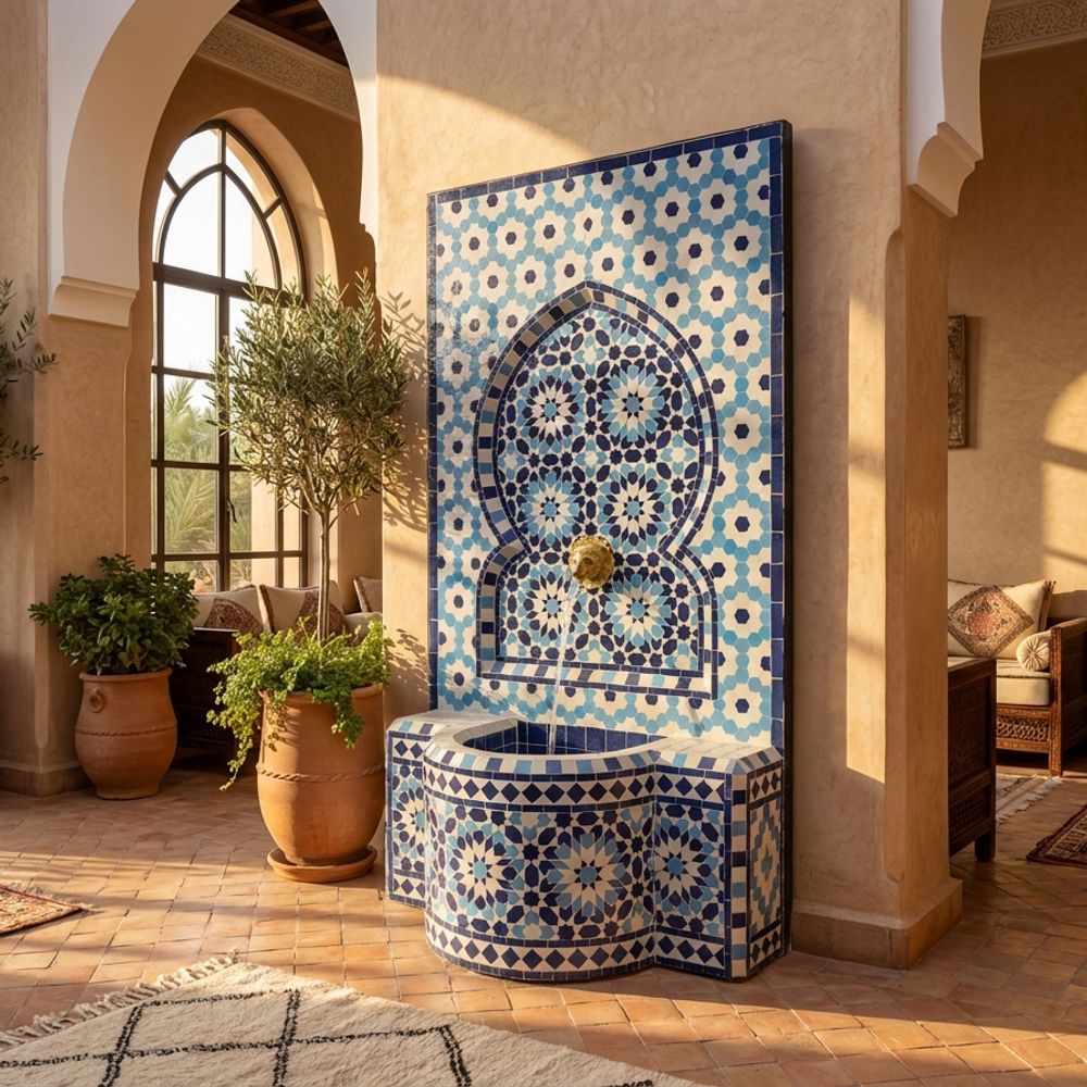 The Chefchaouen Lion Zellige Fountain