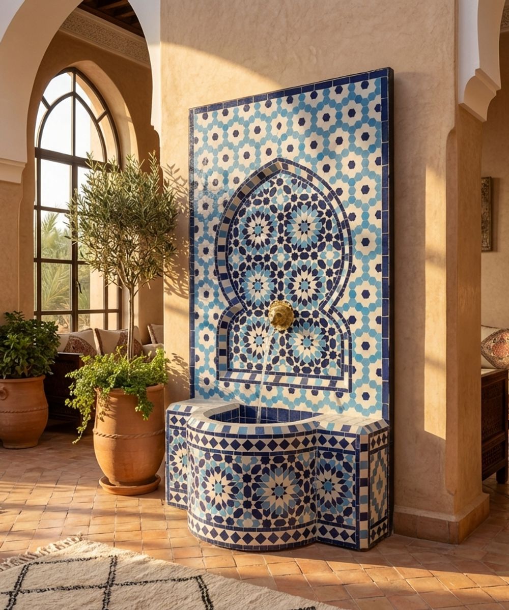 The Chefchaouen Lion Zellige Fountain