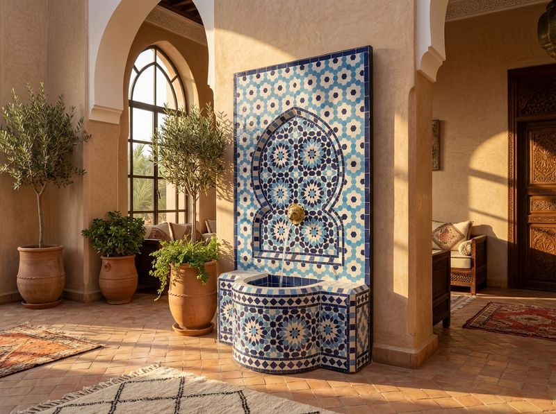 The Chefchaouen Lion Zellige Fountain detail