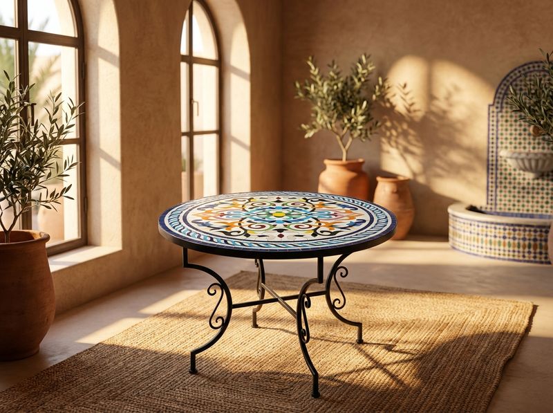 "Soleil de Marrakech" Vibrant Zellige Bistro Table detail