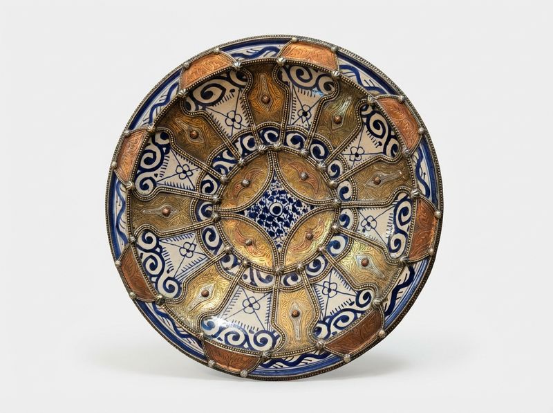 The Golden Fes: Brass & Ceramic Heritage Charger