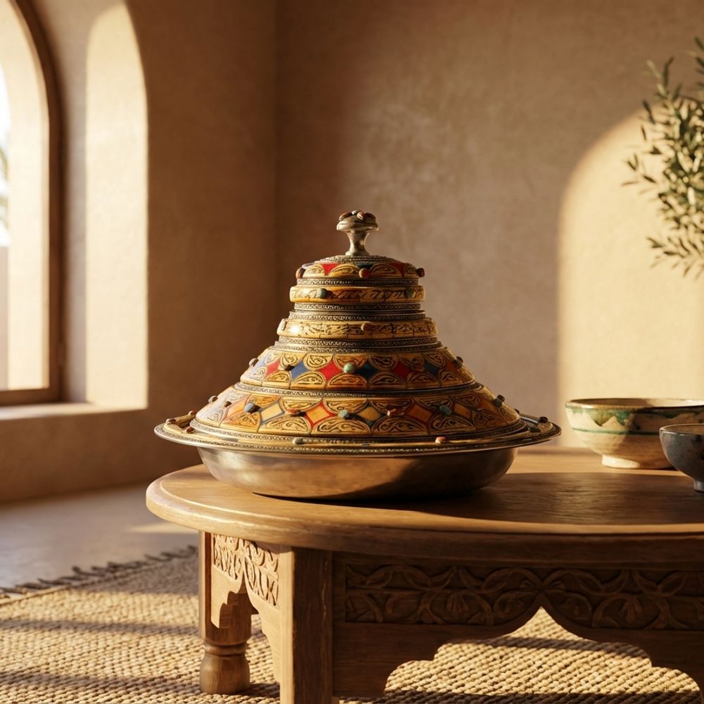 The Royal Tiznit: Jeweled Silver & Bone Inlay Ceremonial Tagine